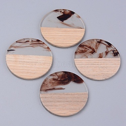 Resin & Wood Pendants, Two Tone, Flat Round, Brown, 38x2~3mm, Hole: 2mm(X-RESI-R428-03A)