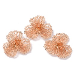 Glass Beaded Cabochons, Cluster Beads, with Golden Plated Brass Perforated Disc Settings, Flower, Light Salmon, 14x40x34mm(FIND-G058-03E)
