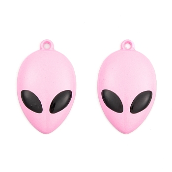 Spray Painted Alloy Pendants, Extra-terrestrial, Pearl Pink, 33x20x5mm, Hole: 2mm