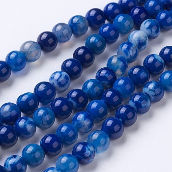 Natural Agate Beads Strands, Dyed & Heated, Grade A, Round, Blue, 10mm, Hole: 1.2mm, about 38~41pcs/strand, 14.9 inch(38cm)