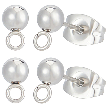 304 Stainless Steel Ball Post Stud Earring Findings, with Loop, with Ear Nuts, Stainless Steel Color, 16x4mm, Hole: 1.5mm, Pin: 0.8mm, 100Pcs/box
