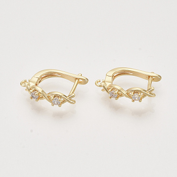 Brass Cubic Zirconia Hoop Earring Findings with Latch Back Closure, Nickel Free, with Horizontal Loop, Real 18K Gold Plated, 17x4x13.5mm, Hole: 1.4mm, Pin: 0.8x1mm