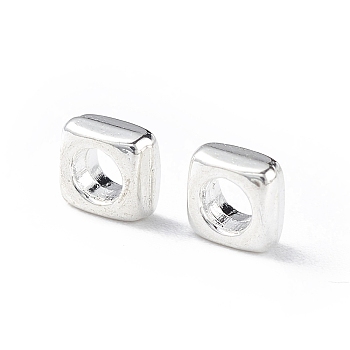 Alloy Beads, Long-Lasting Plated, Square, Silver, 3.5x3.5x2mm, Hole: 2mm