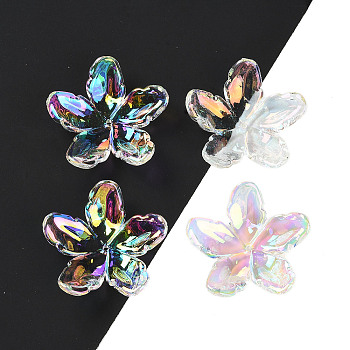 UV Plating Acrylic Beads Caps, Iridescent, Flower, Colorful, 37x38.5x10mm, Hole: 1.4mm