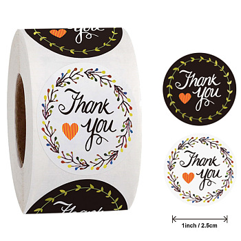 Paper Word Cartoon Sticker Rolls, Round Dot Self-adhesive Decals, for Gift Decoration, for Thanksgiving Day, Black, 25mm, 500pcs/roll