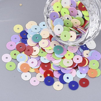 Ornament Accessories, PVC Plastic Paillette/Sequins Beads, Flat Round, Mixed Color, 6.5x0.3mm, Hole: 1.2~1.4mm, about 1100pcs/bag