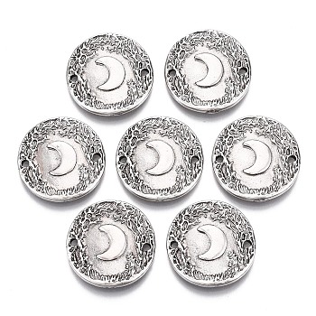 Alloy Links Connectors, Flat Round with Moon, Cadmium Free & Nickel Free & Lead Free, Thailand Sterling Silver Plated, 22x2mm, Hole: 1.6mm