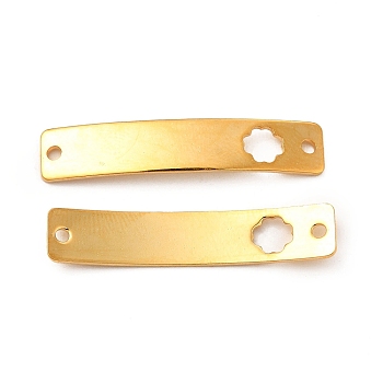 201 Stainless Steel Connector Charms, Real 24K Gold Plated, Curved Rectangle Links, Clover Pattern, 30x6x0.8mm, Hole: 1.4mm