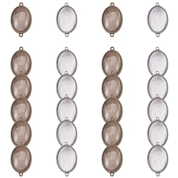 DIY Link Making, with Tibetan Style Oval Alloy Cabochon Connector Settings and Transparent Oval Glass Cabochons, Clear, Connector Setting: Tray: 25x18mm, 34x20.5x2mm, Hole: 2mm, Cabochon: 25x18x5mm, 48pcs/set