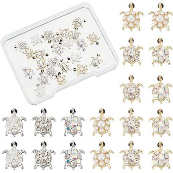 24Pcs 6 Styles Tortoise Zinc Alloy Cabochons, with Rhinestone & Plastic Pearl, Nail Art Decoration Accessories for Women, Cadmium Free & Lead Free, Platinum & Light Gold, 4pcs/style