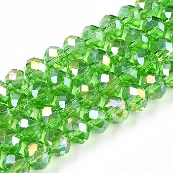 Electroplate Glass Beads Strands, AB Color Plated, Faceted, Rondelle, Light Green, 6x5mm, Hole: 1mm, about 84~85pcs/strand, 16.34~16.54 inch(41.5~42cm)