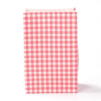 Rectangle with Tartan Pattern Paper Bags, No Handle, for Gift & Food Bags, Hot Pink, 23x15x0.1cm