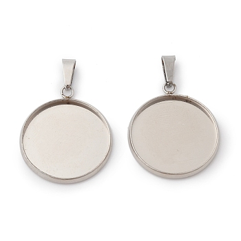 304 Stainless Steel Pendant Cabochon Settings, Flat Round, Stainless Steel Color, Tray: 18mm, 28x19.5x3.5mm, Hole: 2.5x6mm