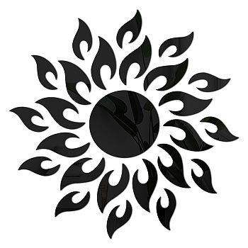 Sunflower Acrylic Mirrors Wall Stickers, with Adhesive Tape, Home Decoration Wall Stickers, Acrylic Mirror Decor, Black, 205~520x225~520x150x0.2~1mm