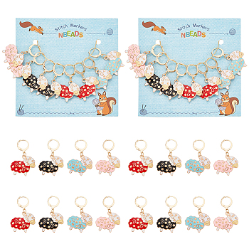 Alloy Enamel Rhinestone Sheep Pendant Stitch Markers, Crochet Leverback Hoop Charms, Locking Stitch Marker with Wine Glass Charm Ring, Mixed Color, 3.6cm, 4 colors, 2pcs/color, 8pcs/set