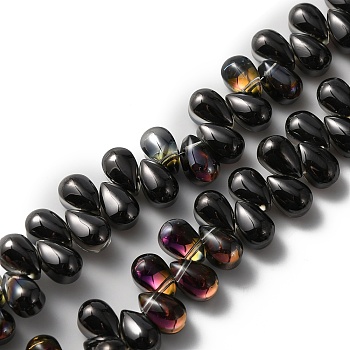 Electroplate Glass Beads, Top Drilled, Teardrop, Black, 8.5x5x5.5mm, Hole: 0.8mm