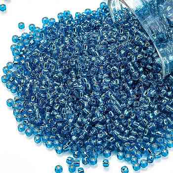 TOHO Round Seed Beads, Japanese Seed Beads, (23C) Dark Aquamarine Silver Lined, 11/0, 2.2mm, Hole: 0.8mm, about 1103pcs/10g