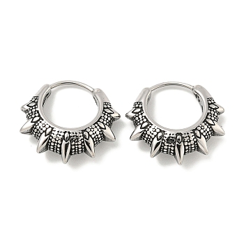 316 Surgical Stainless Steel Hoop Earrings, Spike Rivet, Antique Silver, 18.5x19.5mm