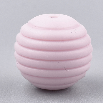 Food Grade Eco-Friendly Silicone Beads, Chewing Beads For Teethers, DIY Nursing Necklaces Making, Round, Pink, 15x14mm, Hole: 2mm