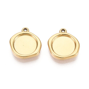 304 Stainless Steel Pendant Cabochon Settings, Ion Plating(IP), Nuggets, Real 18K Gold Plated, Tray: 10mm, 15.5x14x3mm, Hole: 1mm