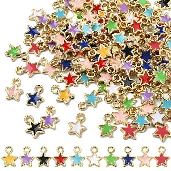 150Pcs Eco-friendly Alloy Enamel Star Charms, Mixed Color, 9x7x1mm, Hole: 1.5mm