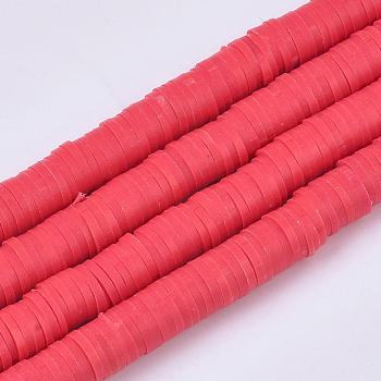 Handmade Polymer Clay Beads, Disc/Flat Round, Heishi Beads, Red, 3x1mm, Hole: 1mm, about 380~400pcs/strand, 17.7 inch