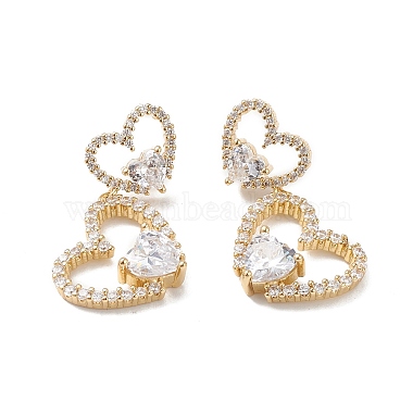 Heart Clear Cubic Zirconia Stud Earrings(EJEW-M216-05G)-2