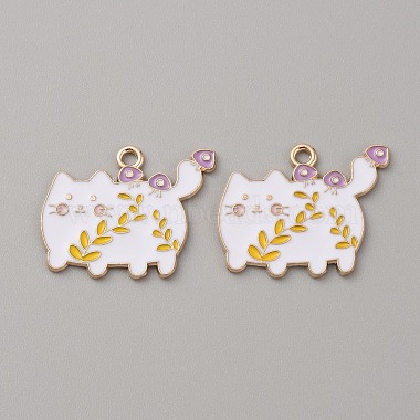 Golden Cat Shape Alloy+Enamel Pendants