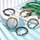 Natural Wood Round Beaded Stretch Bracelet with Synthetic Turquoise Teardrop(BJEW-JB07992)-2