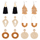 6 Pairs 6 Style Donut & Kite & Flat Round & Arch Rattan Dangle Stud Earrings(EJEW-AN0001-28)-1