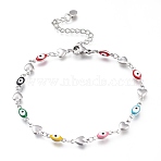 304 Stainless Steel Link Bracelets, with Enamel and Lobster Claw Clasps, Evil Eye & Heart, Stainless Steel Color, Colorful, 8-1/4 inch(21cm), Eye: 11x4x2.5mm(BJEW-M203-05P-D)