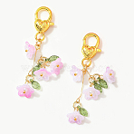 2Pcs Acrylic Pendant Decorations, Orchid, with Alloy Lobster Claw Clasps, Mixed Color, 61mm(HJEW-YW00302-03)