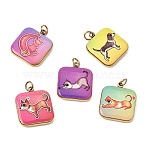 Printed 304 Stainless Steel Pendants, Square with Cat Shape/Dog Charms, Ion Plating(IP), Long-Lasting Plated, Golden, Mixed Color, 16.5x14x3mm, Hole: 2.5mm(SA-CBACFAA-07G)