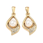 304 Stainless Steel & ABS Plastic Imitation Pearl Pendants, Teardrop Charms, with Rhinestone, Golden, 26.5x15x9mm, Hole: 5.5x2.5mm(STAS-C172-22G)