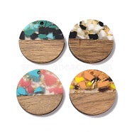 Transparent Resin & Walnut Wood Pendants, with Gold Foil, Flat Round Charm, Mixed Color, 28x3mm, Hole: 2mm(RESI-N025-045)