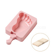 Ice Cream Food Grade Silicone Molds, For DIY Ice-Lolly, with Wooden Sticks, Feet, Pink, 146x73x24.5mm, Stick: 92.5x9.5x1.5mm, 20pcs/set(DIY-L025-002)