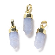 Natural Blue Lace Agate Pendants, with Brass Findings, Bullet, Golden, 19~21x7mm, Hole: 4x6mm(G-G737-08G-G)