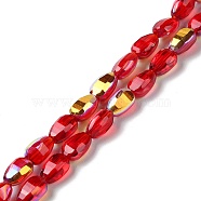 Transparent Electroplate Glass Beads Strands, AB Color Plated, Faceted, Teardrop, Red, 9x6.2x5mm, Hole: 1.2mm, about 71pcs/strand, 25''(63.5cm)(GLAA-Q099-F01-05)