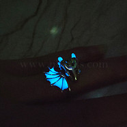 Luminous Glow In The Dark Enamel Dragon Open Cuff Ring, Platinum Alloy Jewelry, Blue, Inner Diameter: 18mm(LUMI-PW0006-61A)