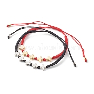 Unisex Adjustable Nylon Cord Braided Bead Bracelets Sets, with Brass Beads, Cross, Platinum & Golden, Mixed Color, Inner Diameter: 2 inch(5.2cm)~3-3/4 inch(9.6cm), 2pcs/set(BJEW-JB06330)