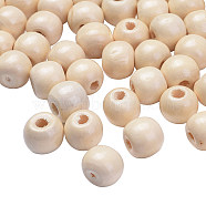 Natural Wood Beads, Round Wooden Large Hole Beads for Craft Making, Lead Free, Creamy White, 16x13.5mm, Hole: 4mm, about 820pcs/1000g(TB16mmY-8)