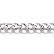 201 Stainless Steel Chain, Curb Chain, Twisted Chain, Unwelded, Stainless Steel Color, 6x3.5x1.3mm(CHS-G017-11P-1.0mm)