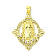 Brass Micro Pave Clear Cubic Zirconia Pendants, Rhombus with Goddess, Real 18K Gold Plated, 33x26.5x2.5mm, Hole: 4x3mm(KK-H472-39G)