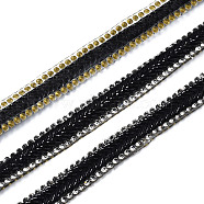 Hotfix with Two Rows Crystal Rhinestone and Melt Chains, Hot Melt Adhesive on the Back, Costume Accessories, Rectangle, Black, 9mm(DIY-TAC0014-06)