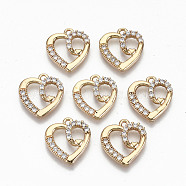 Brass Micro Pave Cubic Zirconia Pendants, Light Gold, Long-Lasting Plated, Cadmium Free & Lead Free, Heart, Clear, 15x13.5x3mm, Hole: 1.5mm(KK-S359-057-RS)