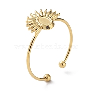 304 Stainless Steel Open Cuff Ring Components, Bezel Cup Ring Settings, Sunflower with Oval Tray, Real 14K Gold Plated, Inner Diameter: 18mm, Tray: 4x3mm(STAS-F301-05G)