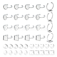 DIY Blank Cuff Ring Making Kit, Including 304 Stainless Steel Open Ring Components, Glass Cabochons, Heart & Square & Oval, Stainless Steel Color, 40Pcs/box(DIY-UN0005-53)