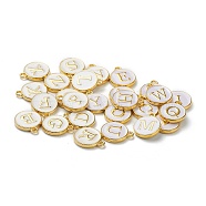 Initial Letter Alphabet Enamel Charms, Flat Round Disc Double Sided Charms, White, 14x12x2mm, Hole: 1.5mm, 26pcs/set(ENAM-XCP0001-06)