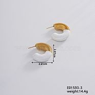 Vintage Retro Stainless Steel C-Shaped Stud Earrings for Women, Elegant and Stylish, Golden, White, 30.7x26.1mm(JV8839-3)