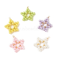 Baking Painted Pearlized Glass Pearl Round Beaded Pendants, with Eco-Friendly Copper Wire, Star, Mixed Color, 27x26x4mm, Hole: 1.6mm(PALLOY-JF01346)